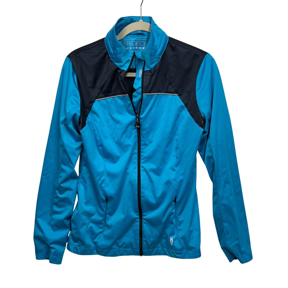 Irideon Womens Equestrian Full Zip Jacket Blue‎ Navy Colorblock Mock Neck Size M